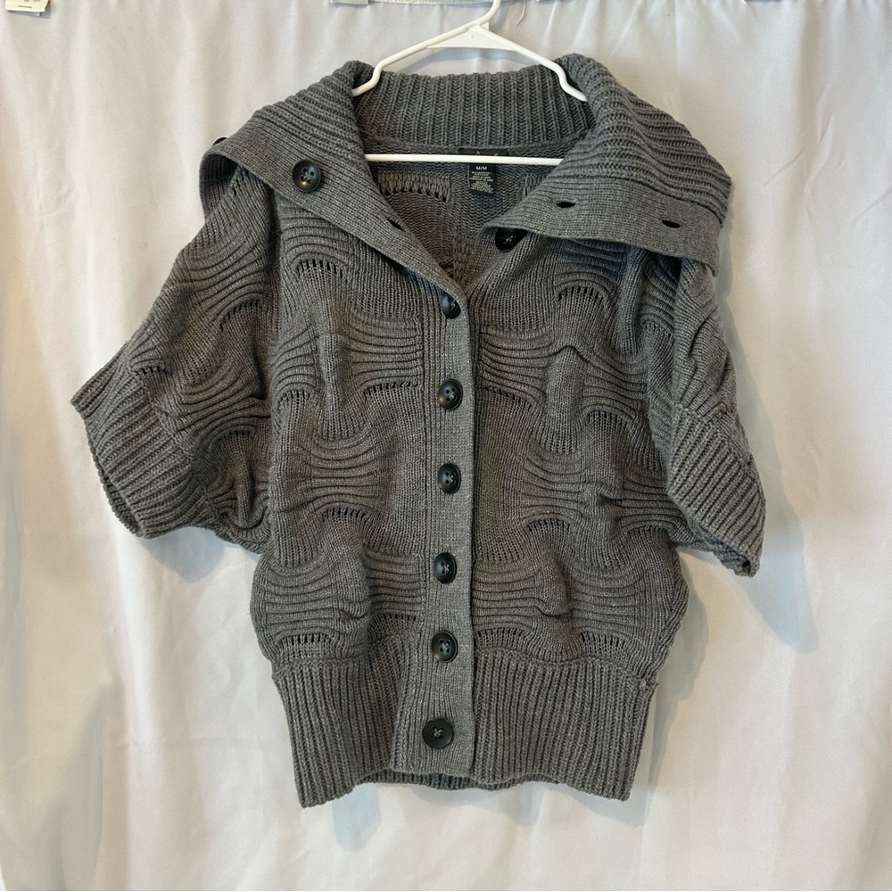 Dex Charcoal Gray Button-Up Women's Cardigan Sweater with Cowl Neckline- Sz Medi